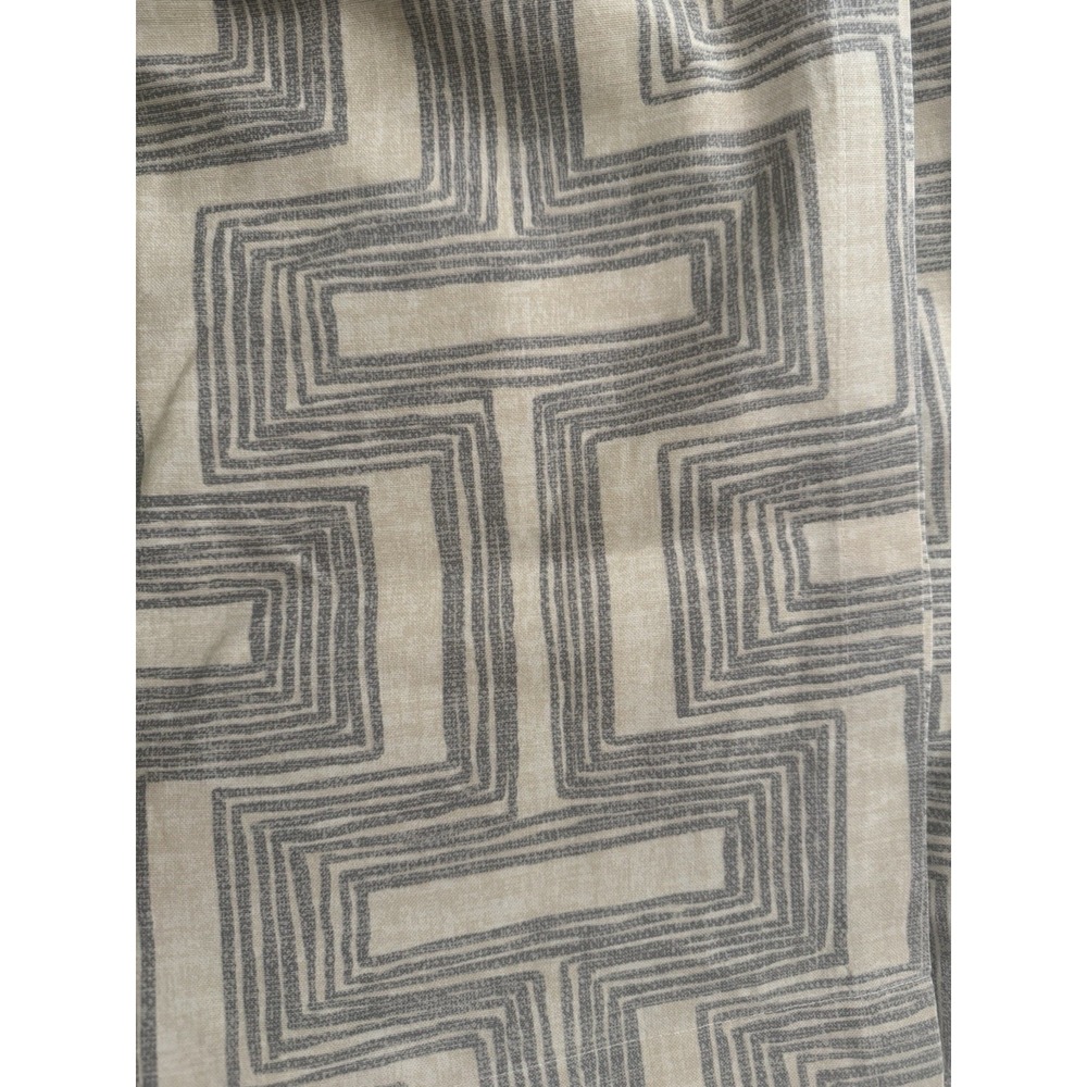 West Elm 100% Cotton Canvas Geometric Gray Beige Curtain Set 3 ~Panels 48 x 84 - Picture 8 of 9